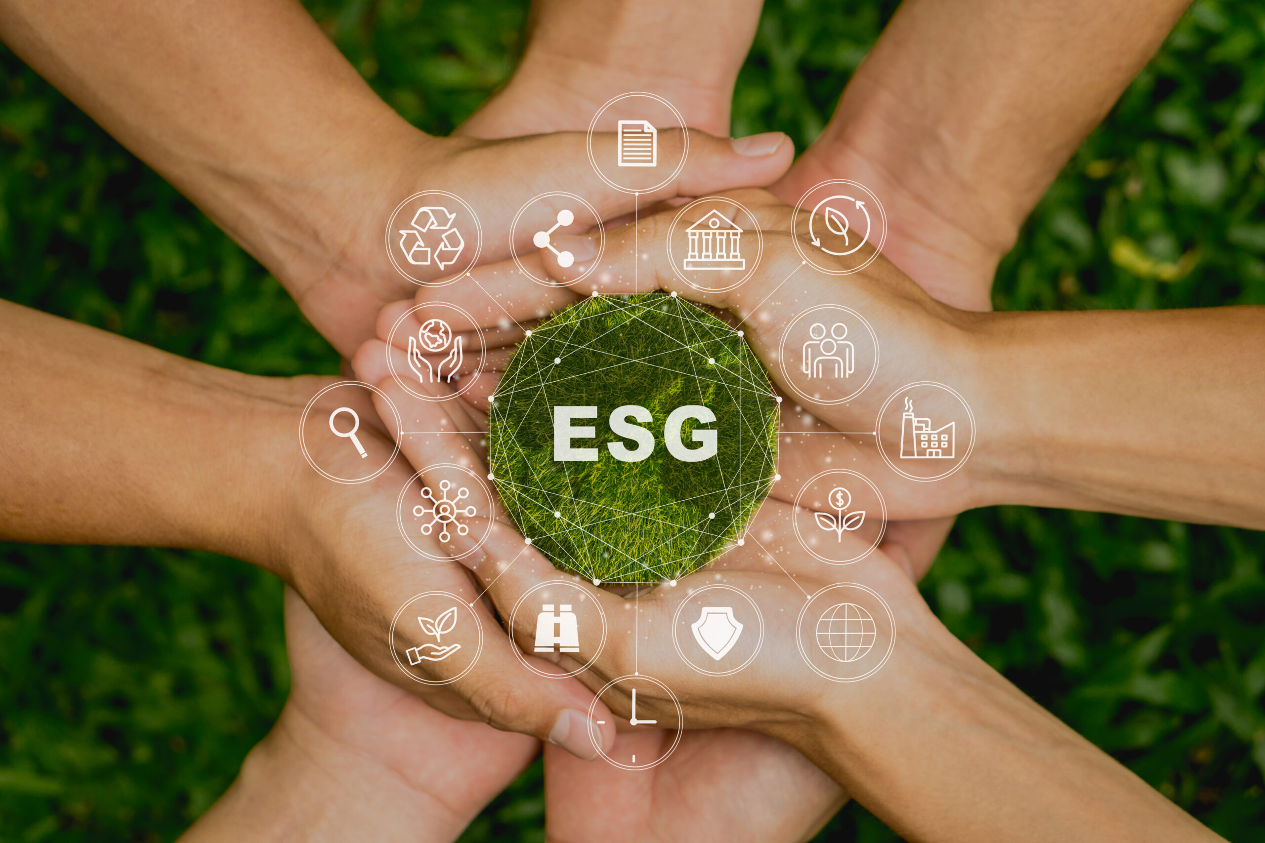 ESG icon concept in the people hand for environmental, social, a