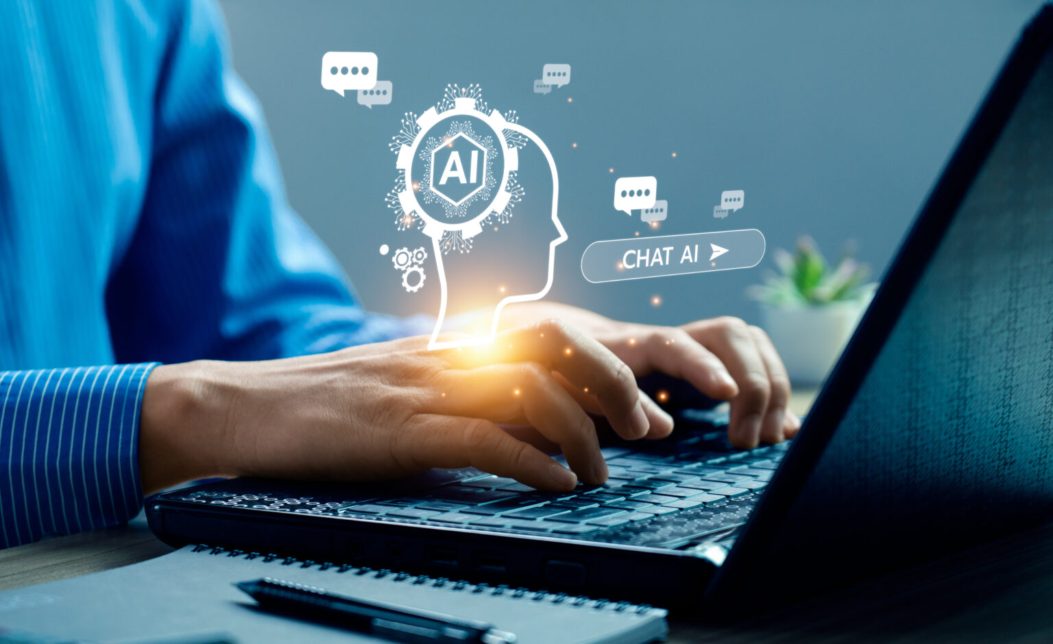 business people using artificial intelligence AI, search for information using an artificial intelligence chatbot. smart technology by inputting. future technology information, Open AI